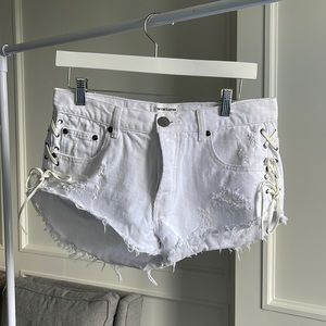 One Teaspoon Lace Up White Denim Shorts